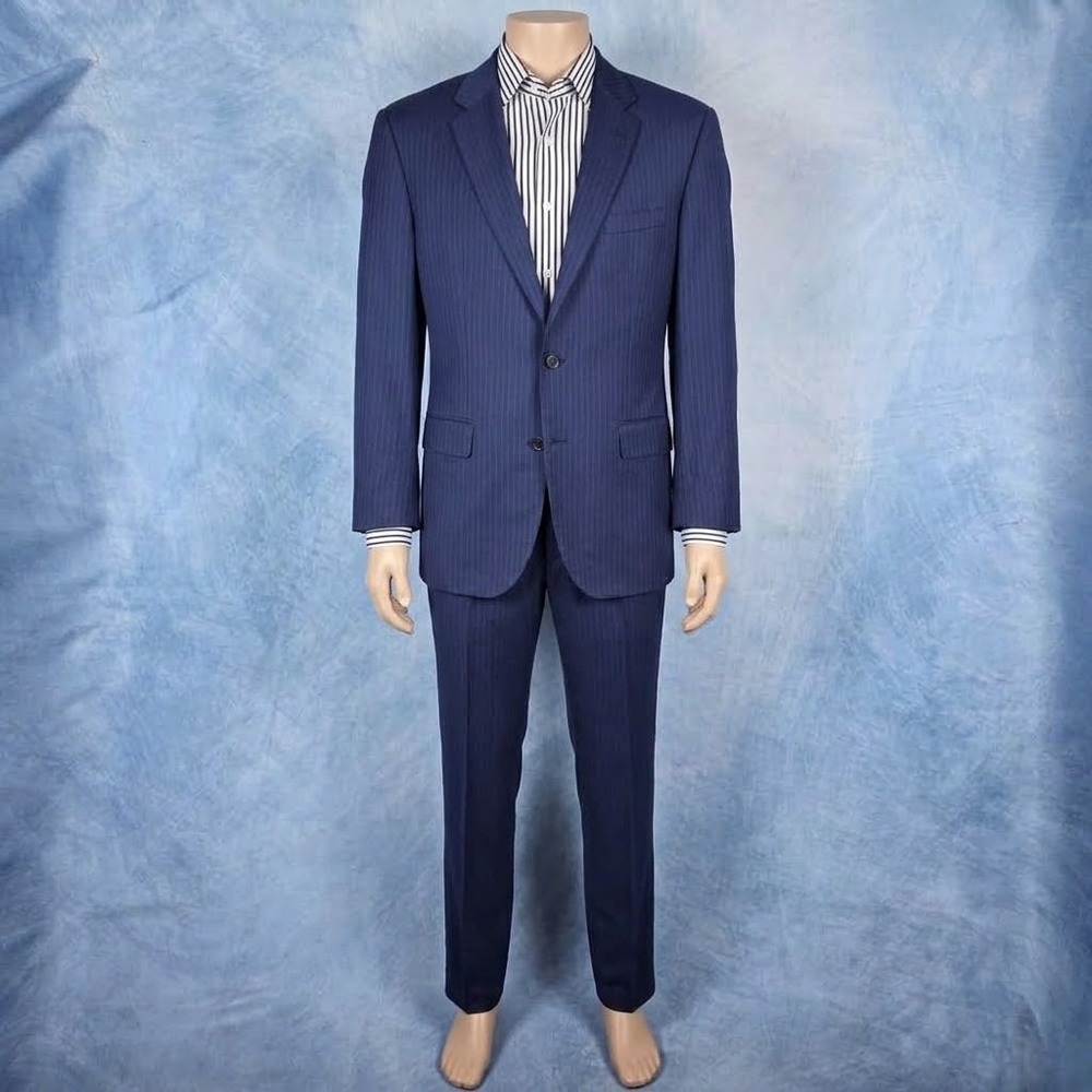 Hugo Boss Guabello Super 120 Virgin Wool Pinstripe Suit Jacket Navy Blue 40R